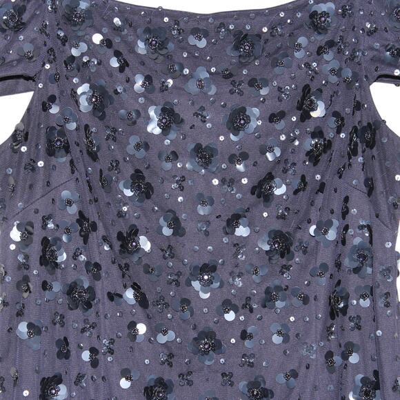 Adrianna Papell Navy Beaded Off Shoulder Formal Maxi Dress Size 14 - Picture 8 of 13